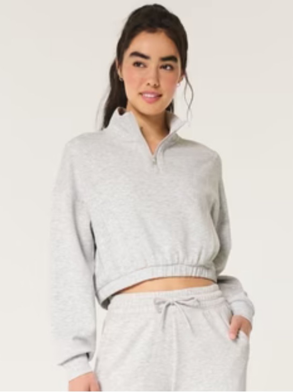Gilly Hicks Active Cooldown Quarter Zip Top Light Heather Gray size XS